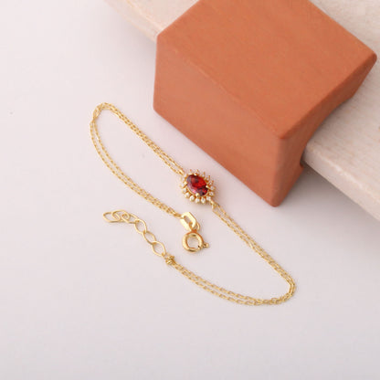 Garnet Oval Bracelet 8K/10K/14K Solid Gold Surrounded by Real Diamonds, January Birthstone Gift