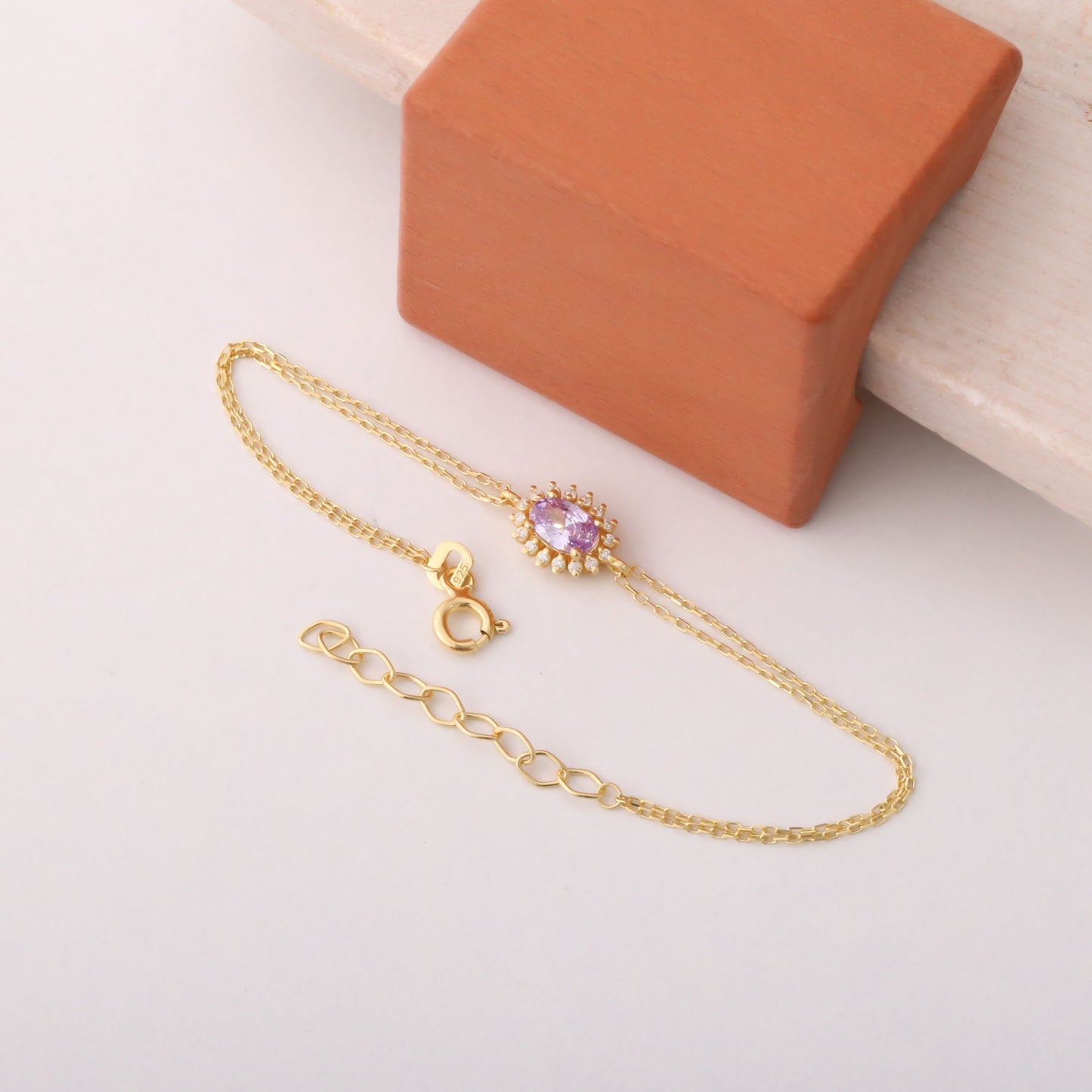 Alexandrite Oval Bracelet 8K/10K/14K Solid Gold Surrounded by Real Diamonds, June Birthstone Gift