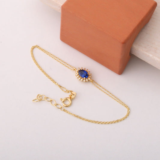 Sapphire Oval Bracelet 8K/10K/14K Solid Gold Surrounded by Real Diamonds, September Birthstone Gift