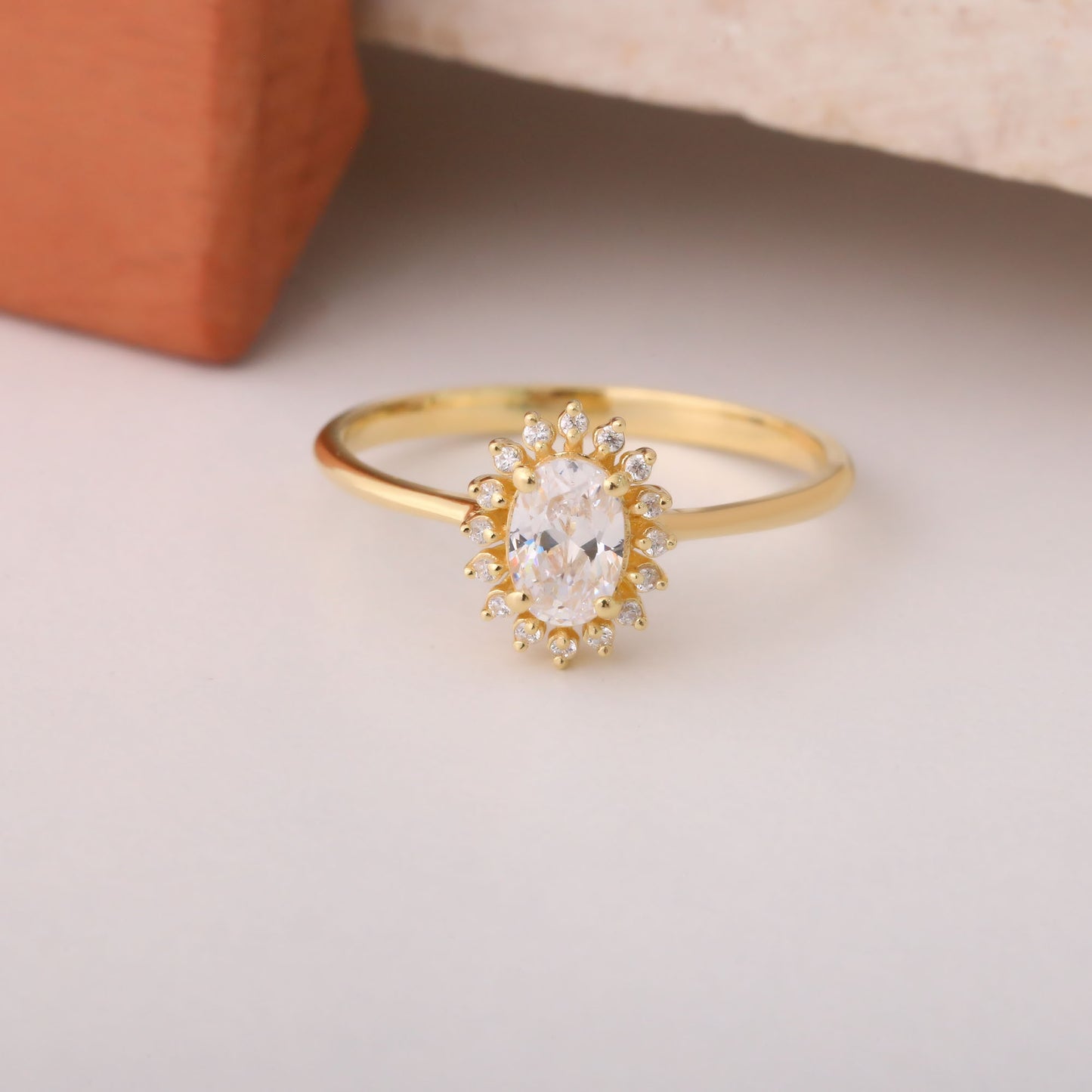 White Topaz Oval Ring 8K/10K/14K Solid Gold Surrounded by Real Diamonds, April Birthstone Gift