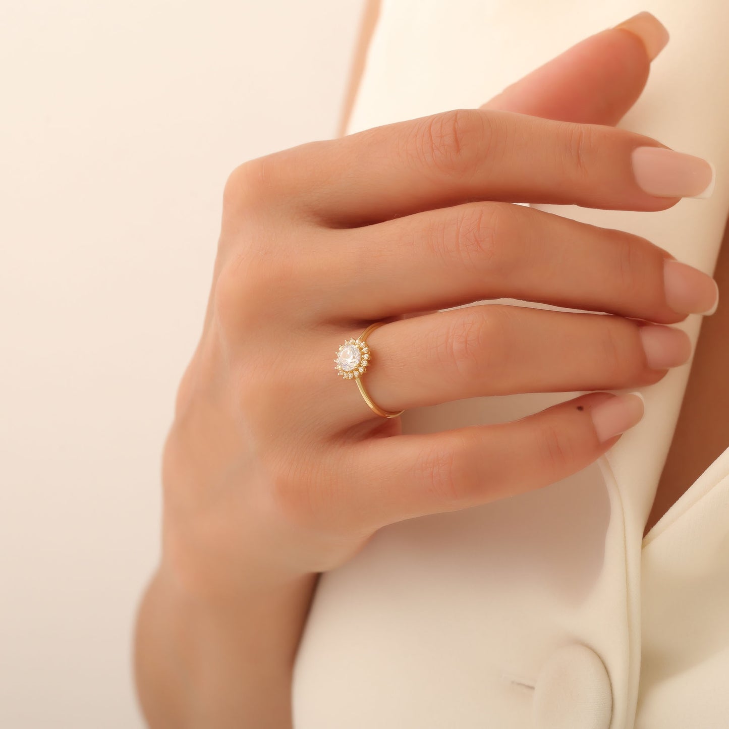White Topaz Ring in Round 8K/10K/14K Solid Gold Shape Surrounded by Real Diamonds, April Birthstone