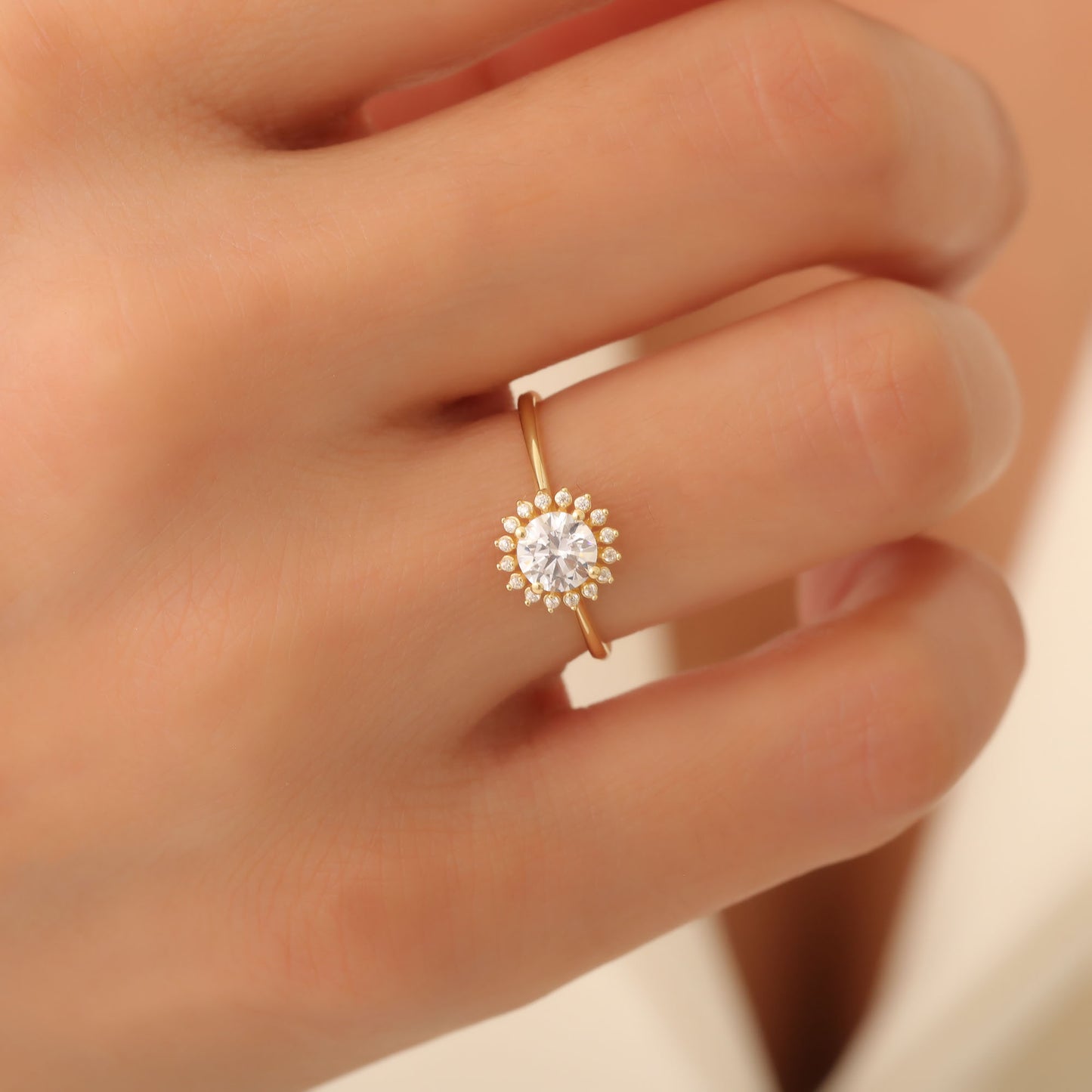 White Topaz Ring in Round 8K/10K/14K Solid Gold Shape Surrounded by Real Diamonds, April Birthstone