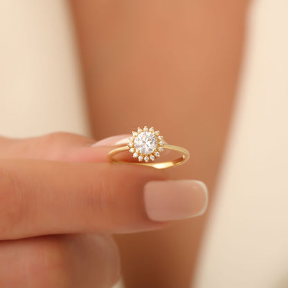 White Topaz Ring in Round 8K/10K/14K Solid Gold Shape Surrounded by Real Diamonds, April Birthstone