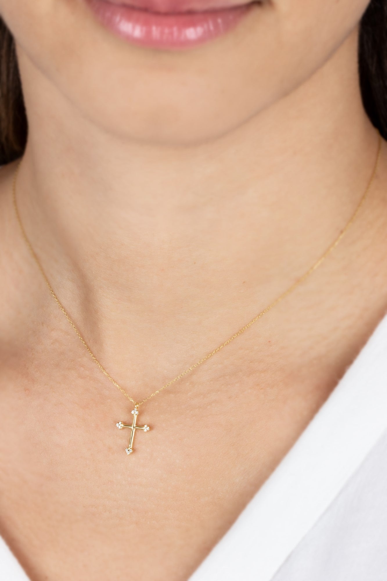 Cross Necklace with 12 Real Diamonds | 14K Solid Gold Queen Jewelry Necklace