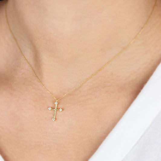 Cross Necklace with 12 Real Diamonds | 14K Solid Gold Queen Jewelry Necklace