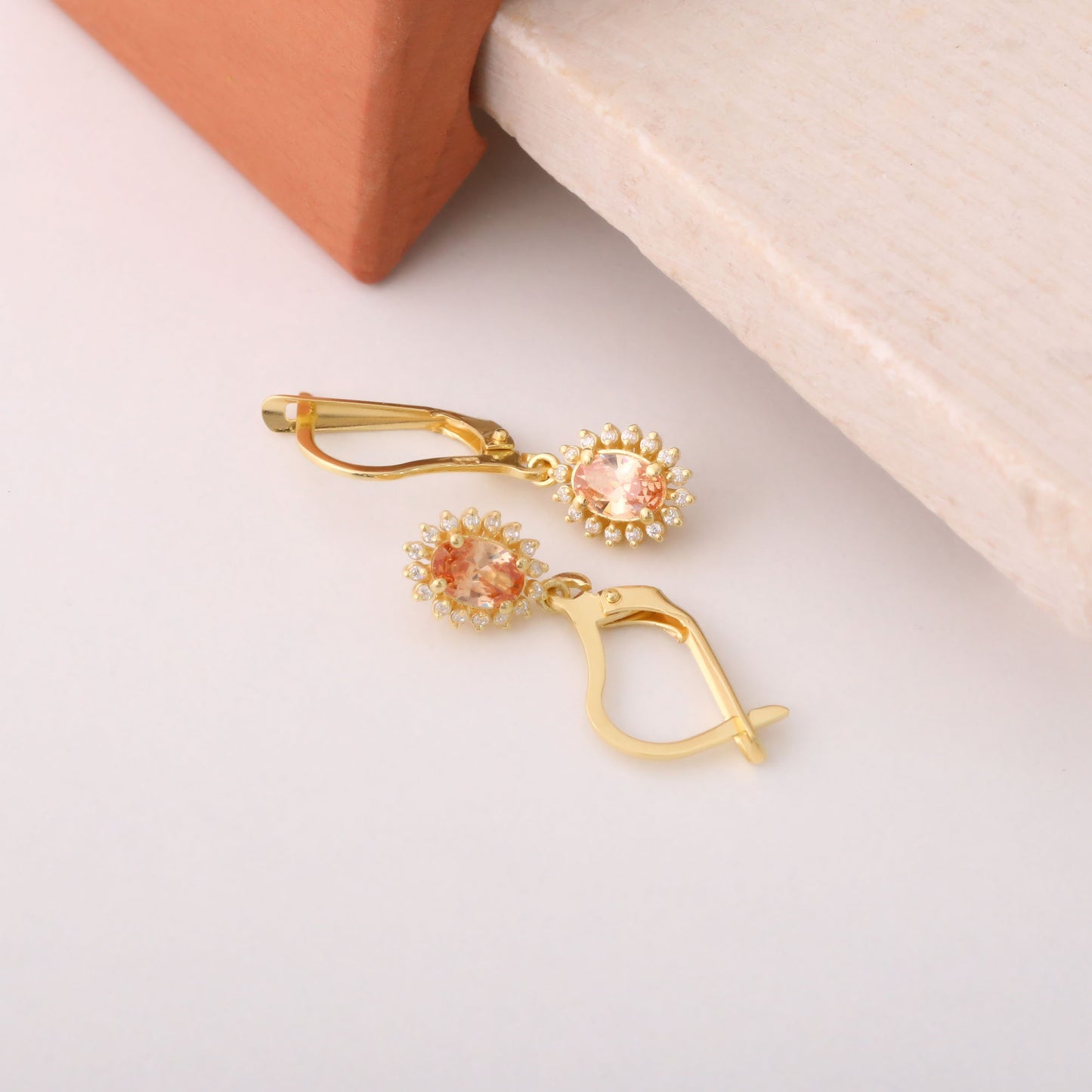 Oval Cut Citrine Dangling Earring Surrounded by Real Diamonds, 8K/10K/14K Solid Gold, November Birthstone