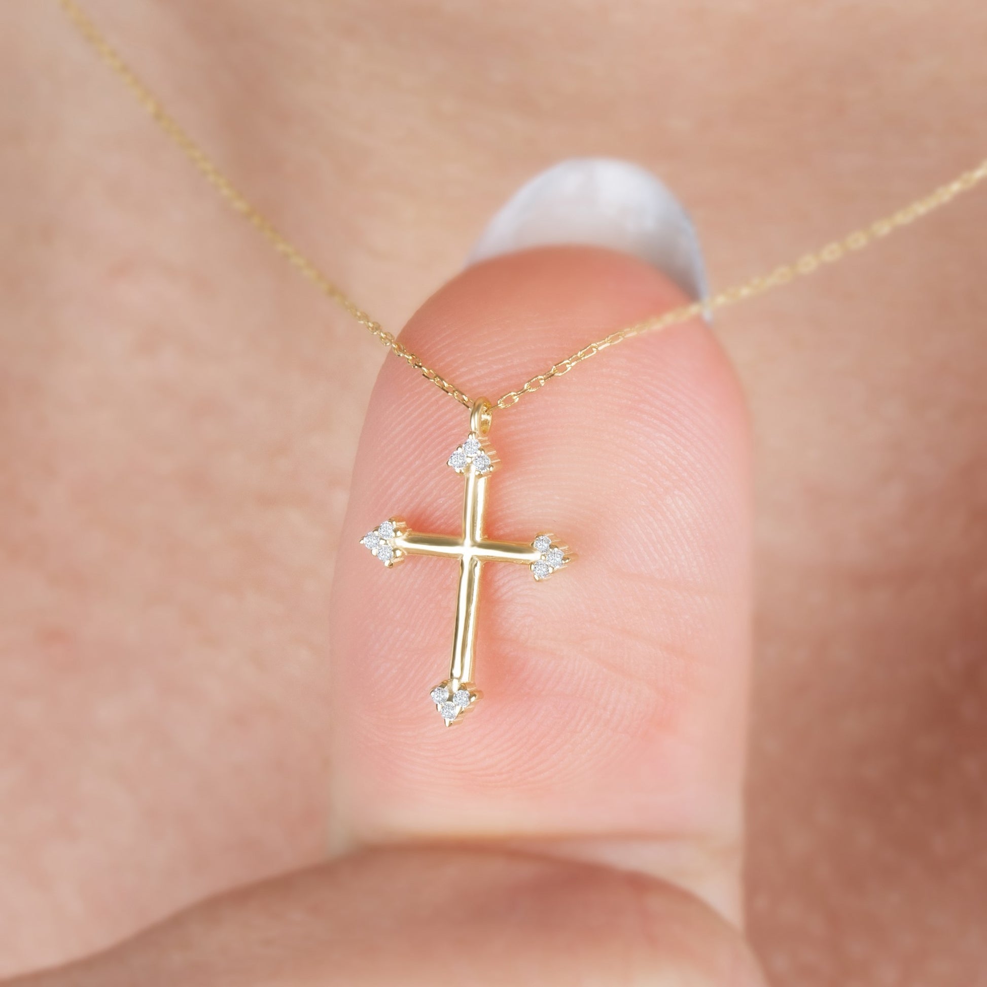 Cross Necklace with 12 Real Diamonds | 14K Solid Gold Queen Jewelry Necklace