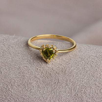 Real Diamond Heart Peridot Ring 8K/10K/14K Solid Gold, Birthstone Heart Ring