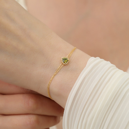Peridot Heart Bracelet with Real Diamond, 8K/10K/14K Solid Gold, August Birthstone