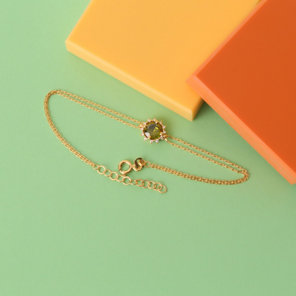 Round Peridot Bracelet with Real Diamond, 8K/10K/14K Solid Gold, August Birthstone