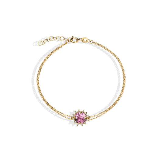 Round Pink Tourmaline Bracelet with Real Diamond, 8K/10K/14K Solid Gold, October Birthstone