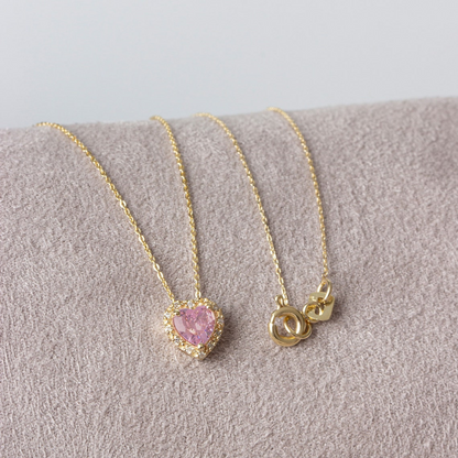 Pink Tourmaline Heart Necklace with Real Diamond, 8K/10K/14K Solid Gold, October Birthstone