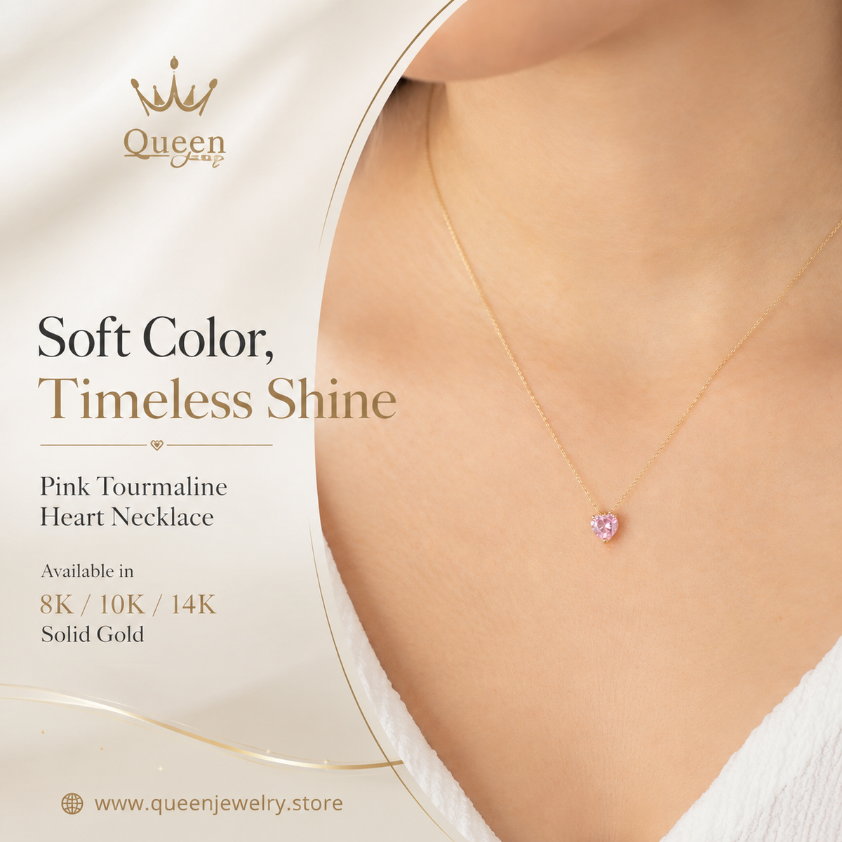 Pink Tourmaline Heart Necklace 8K/10K/14K Solid Gold, October Birthstone