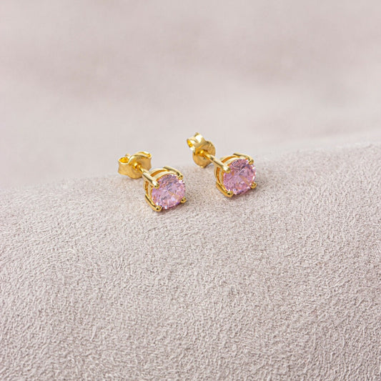 Round Pink Tourmaline Stud Earrings 10K/14K Solid Gold, October Birthstone