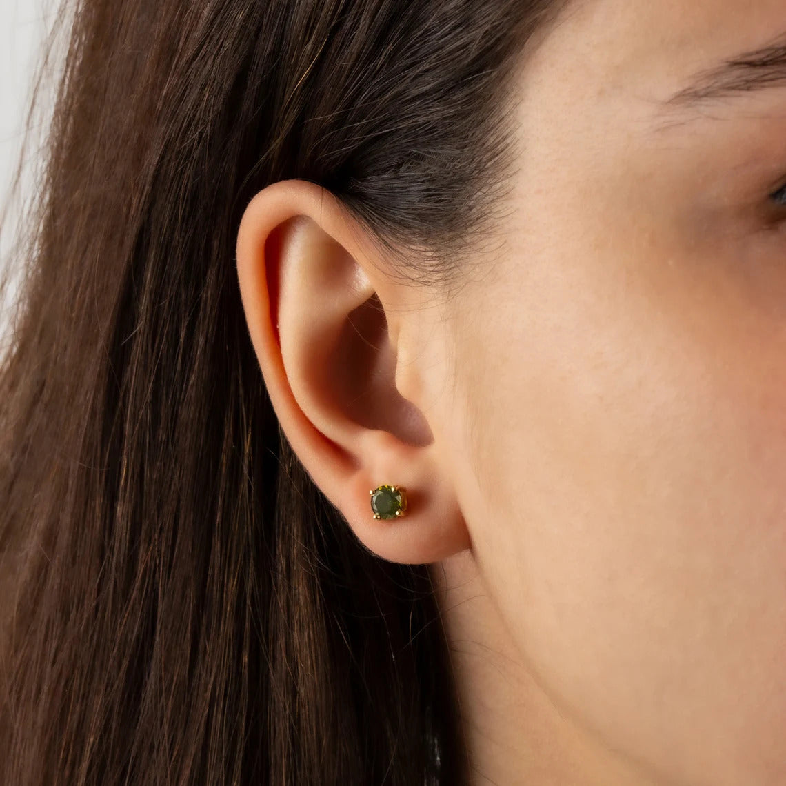 Round Peridot Stud Earrings 10K/14K Solid Gold, August Birthstone