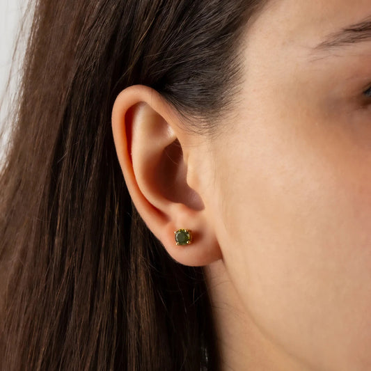 Round Peridot Stud Earrings 10K/14K Solid Gold, August Birthstone