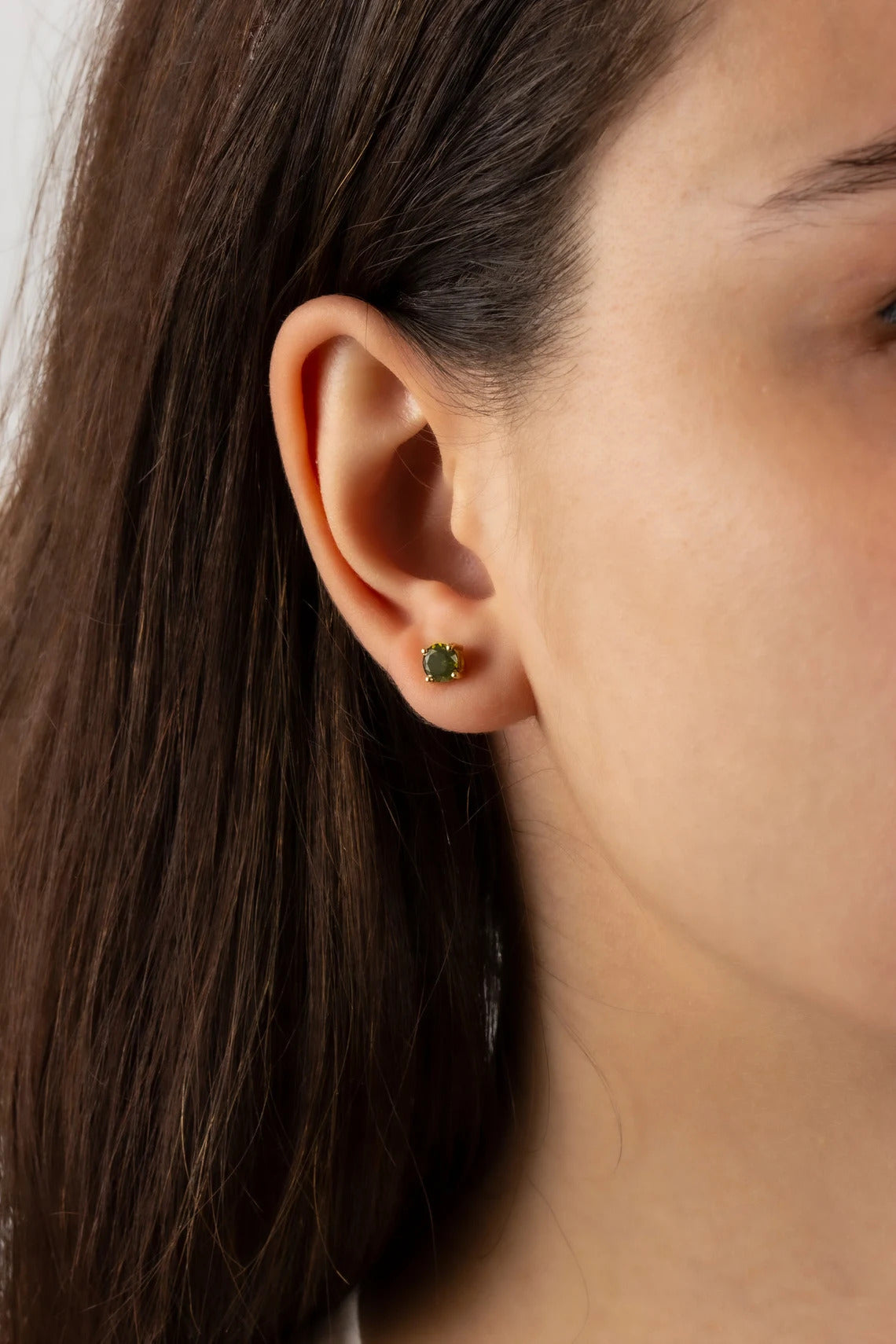 Round Peridot Stud Earrings 10K/14K Solid Gold, August Birthstone