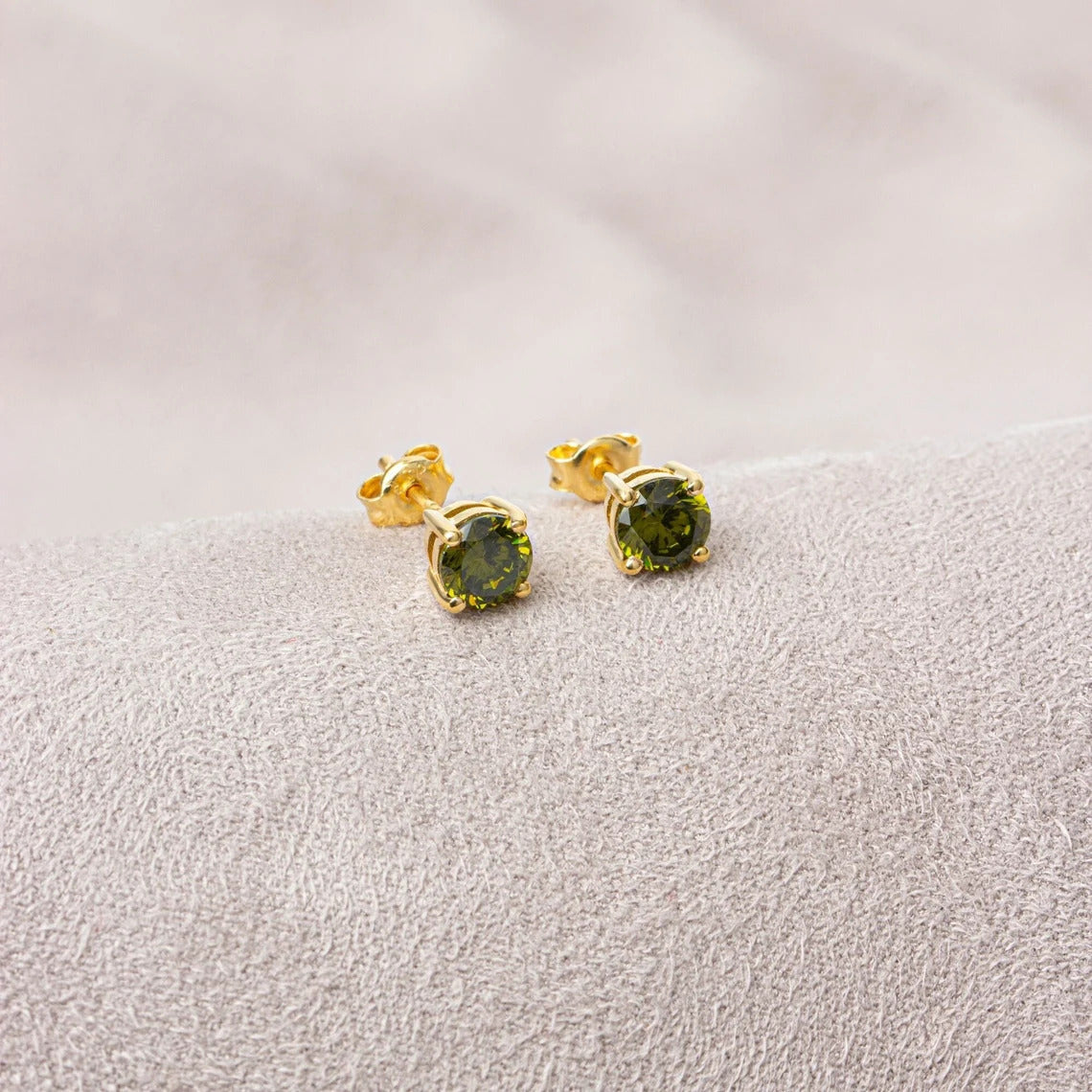 Round Peridot Stud Earrings 10K/14K Solid Gold, August Birthstone