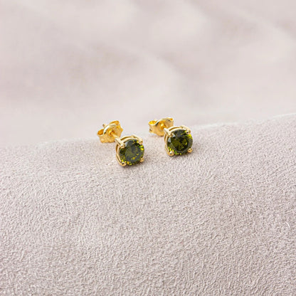 Round Peridot Stud Earrings 10K/14K Solid Gold, August Birthstone