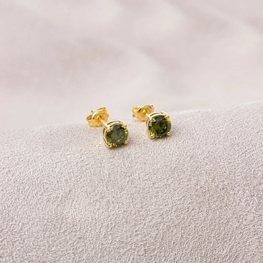 Round Peridot Stud Earrings 10K/14K Solid Gold, August Birthstone