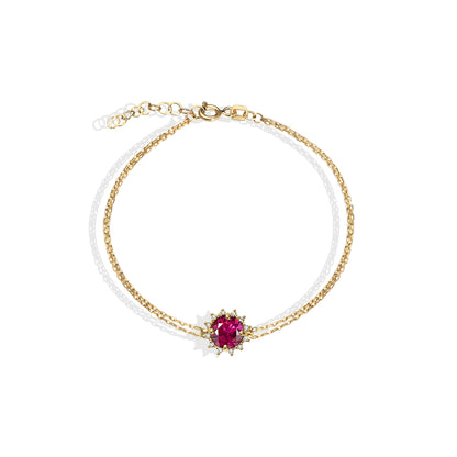 Round Ruby Bracelet with Real Diamond, 8K/10K/14K Solid Gold, July Birthstone
