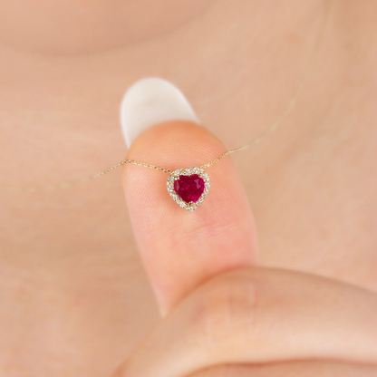 Ruby Heart Necklace with Real Diamond, 8K/10K/14K Solid Gold, July Birthstone
