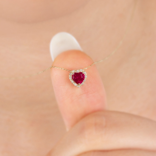 Ruby Heart Necklace with Real Diamond, 8K/10K/14K Solid Gold, July Birthstone