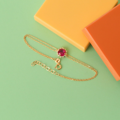 Round Ruby Bracelet with Real Diamond, 8K/10K/14K Solid Gold, July Birthstone
