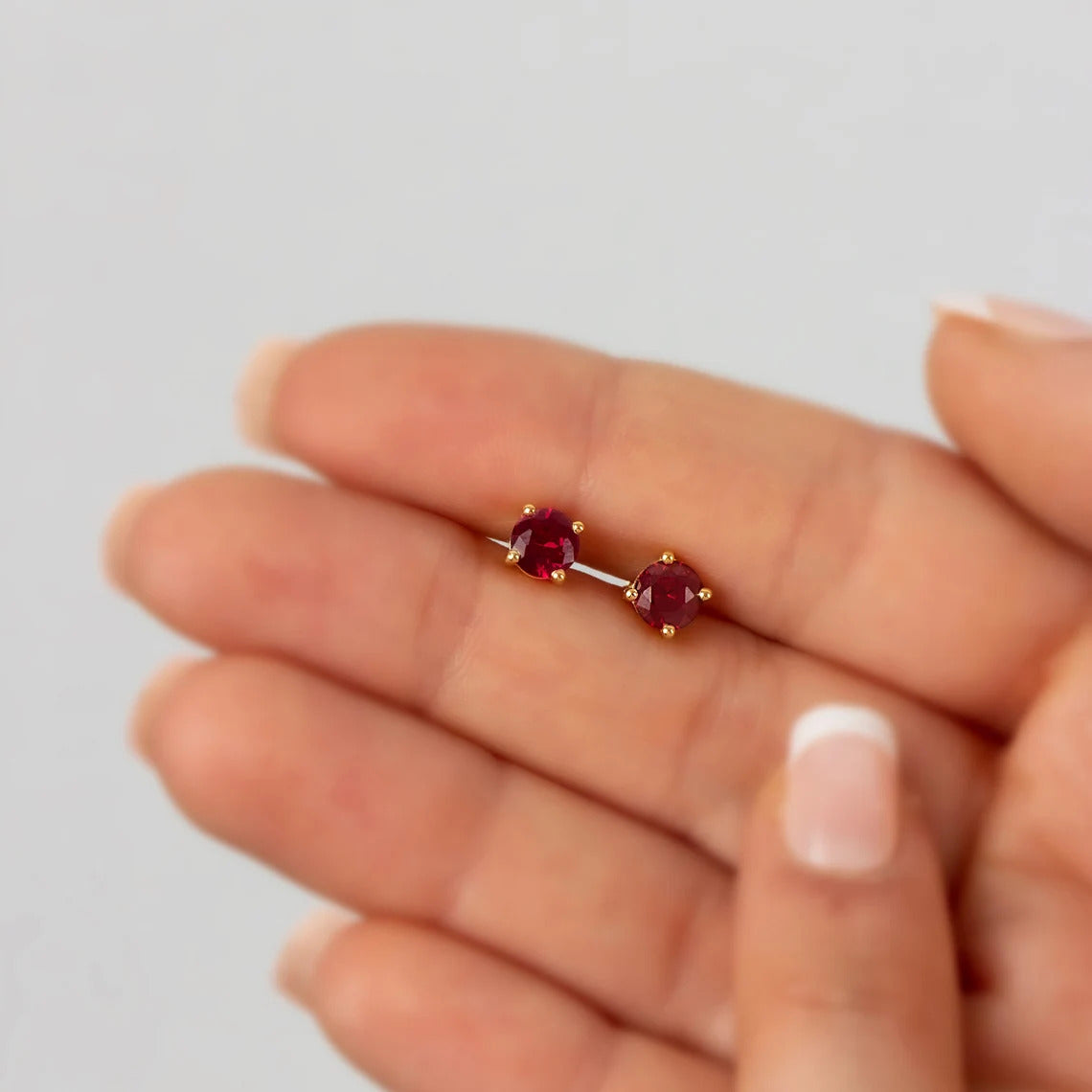 Round Ruby Stud Earrings 10K/14K Solid Gold, July Birthstone