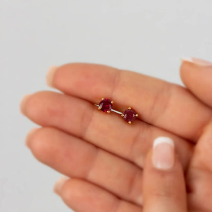Round Ruby Stud Earrings 10K/14K Solid Gold, July Birthstone