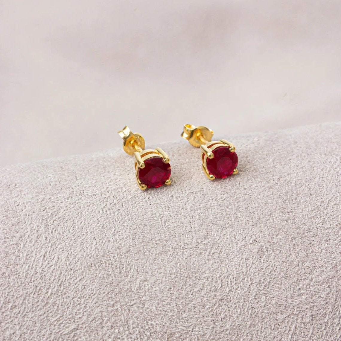 Round Ruby Stud Earrings 10K/14K Solid Gold, July Birthstone