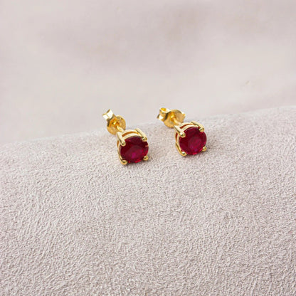Round Ruby Stud Earrings 10K/14K Solid Gold, July Birthstone