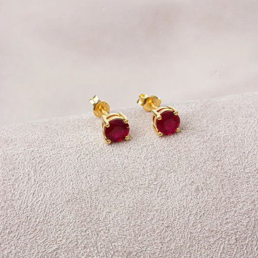 Round Ruby Stud Earrings 10K/14K Solid Gold, July Birthstone