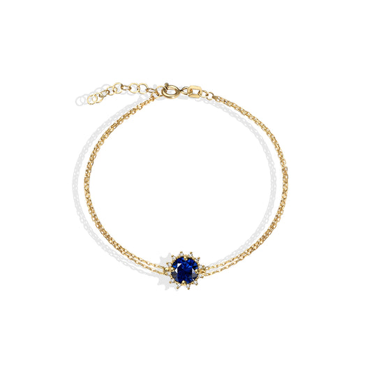 Round Sapphire Bracelet with Real Diamond, 8K/10K/14K Solid Gold, September Birthstone
