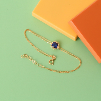 Round Sapphire Bracelet with Real Diamond, 8K/10K/14K Solid Gold, September Birthstone