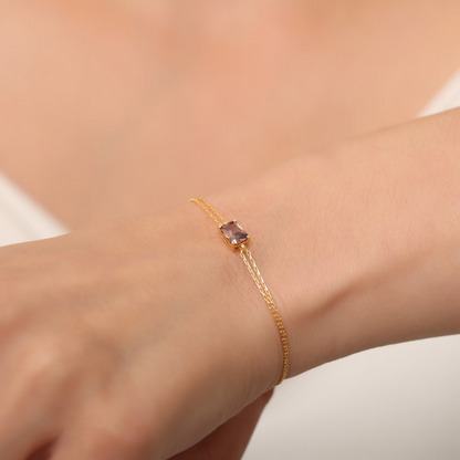 Rectangle Smoky Quartz Bracelet 8K/10K/14K Solid Gold, Dainty Gold Baguette