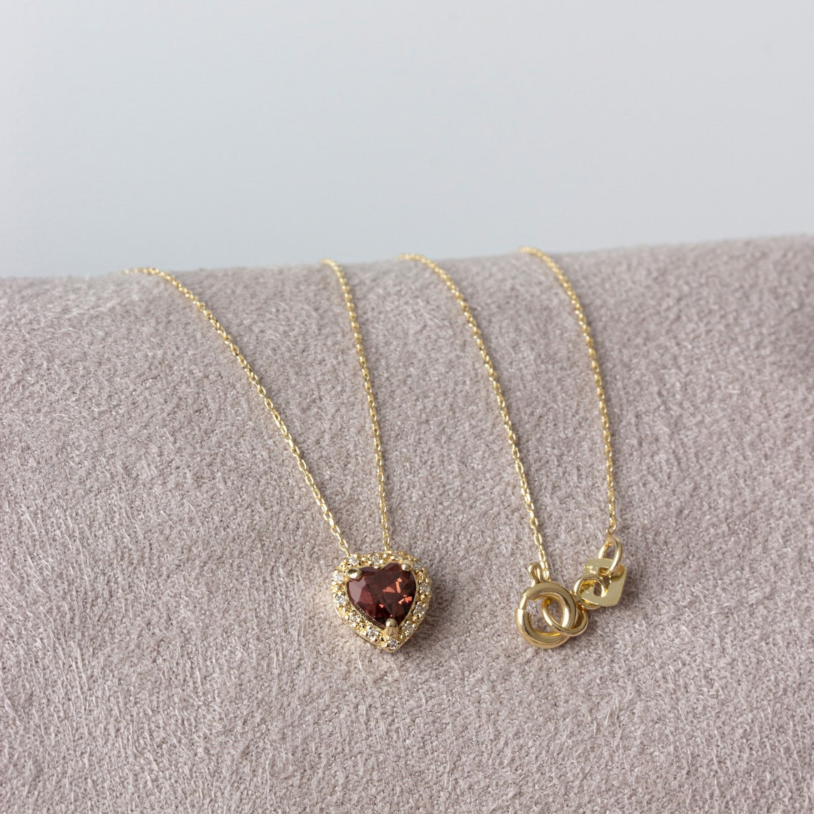 Smoky Quartz Heart Necklace with Real Diamond, 8K/10K/14K Solid Gold