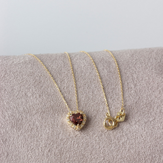 Smoky Quartz Heart Necklace with Real Diamond, 8K/10K/14K Solid Gold