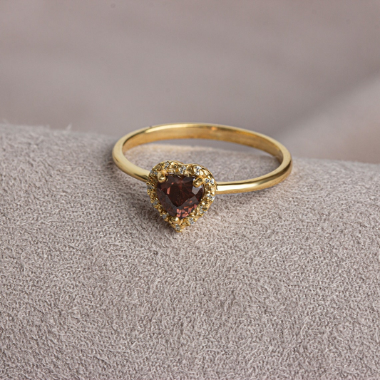 Real Diamond Heart Smoky Quartz Ring 8K/10K/14K Solid Gold