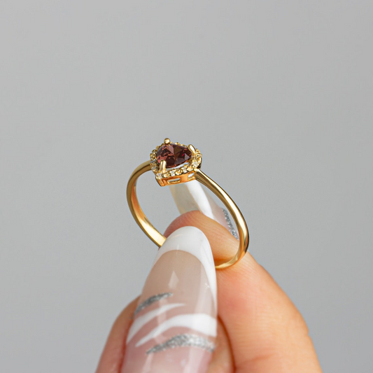 Real Diamond Heart Smoky Quartz Ring 8K/10K/14K Solid Gold