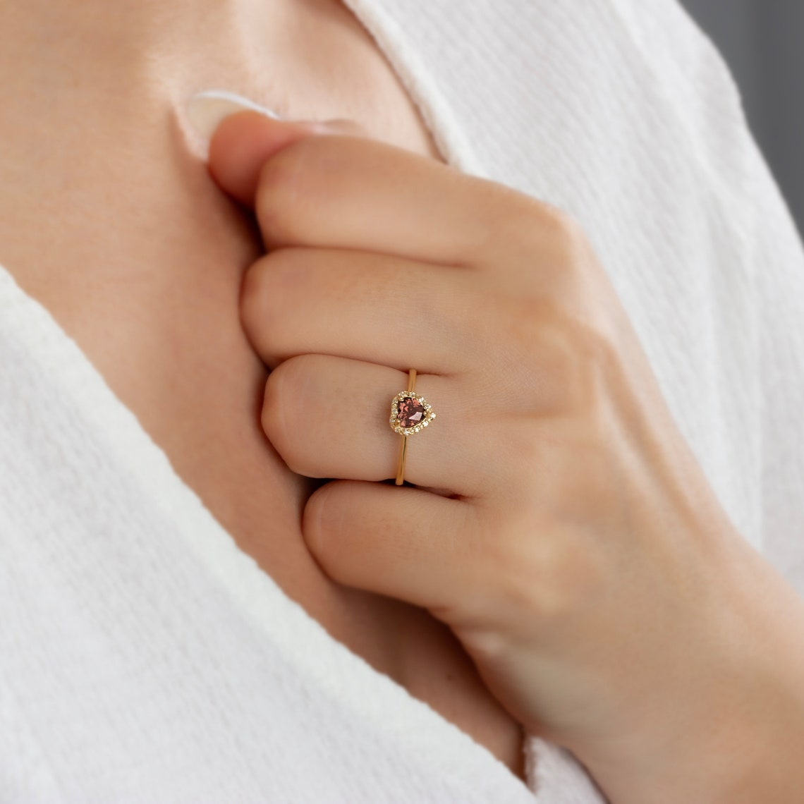 Real Diamond Heart Smoky Quartz Ring 8K/10K/14K Solid Gold