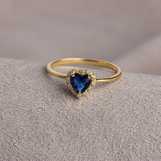 Real Diamond Heart Sapphire Ring 8K/10K/14K Solid Gold