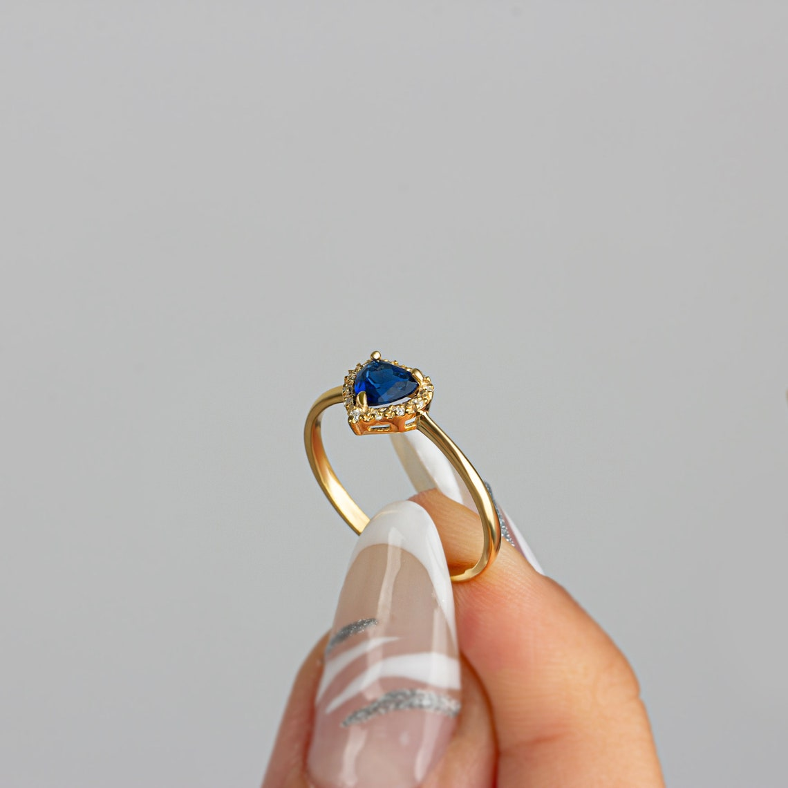 Real Diamond Heart Sapphire Ring 8K/10K/14K Solid Gold