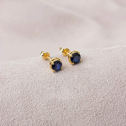 Round Sapphire Stud Earrings 10K/14K Solid Gold, September Birthstone