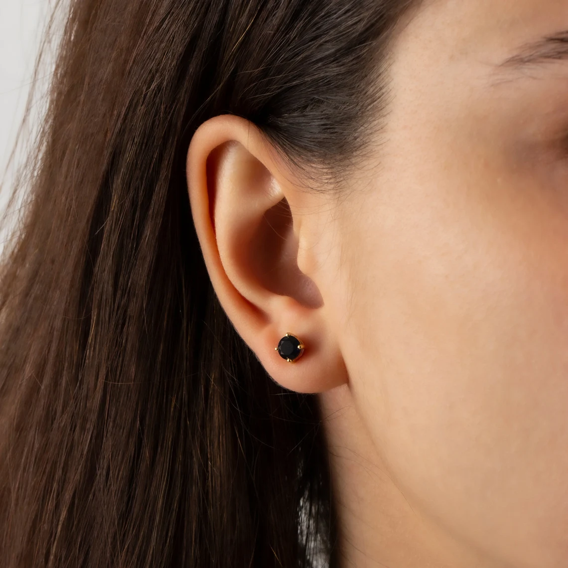 Round Sapphire Stud Earrings 10K/14K Solid Gold, September Birthstone