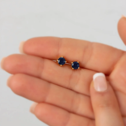 Round Sapphire Stud Earrings 10K/14K Solid Gold, September Birthstone