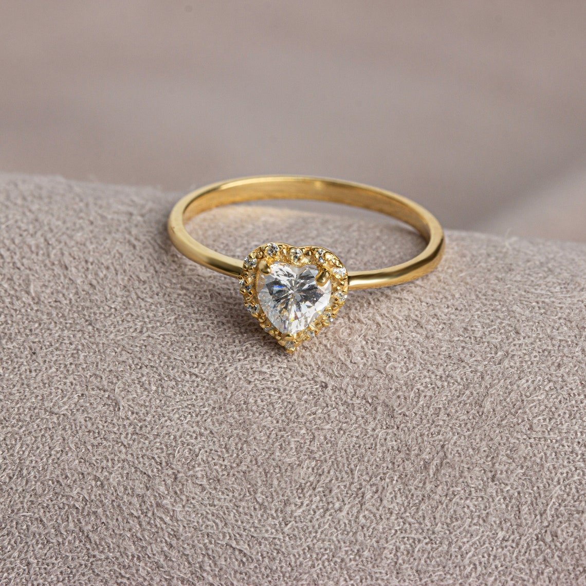 Real Diamond Heart White Topaz Ring 8K/10K/14K Solid Gold