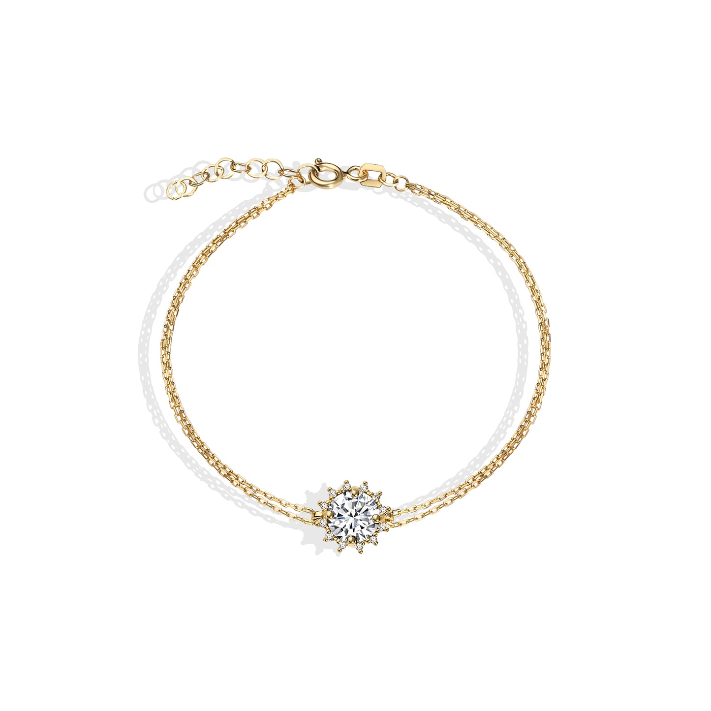 Round White Topaz Bracelet with Real Diamond, 8K/10K/14K Solid Gold, April Birthstone