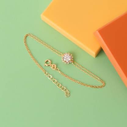 Round White Topaz Bracelet with Real Diamond, 8K/10K/14K Solid Gold, April Birthstone