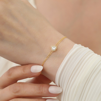 White Topaz Heart Bracelet with Real Diamond, 8K/10K/14K Solid Gold, April Birthstone